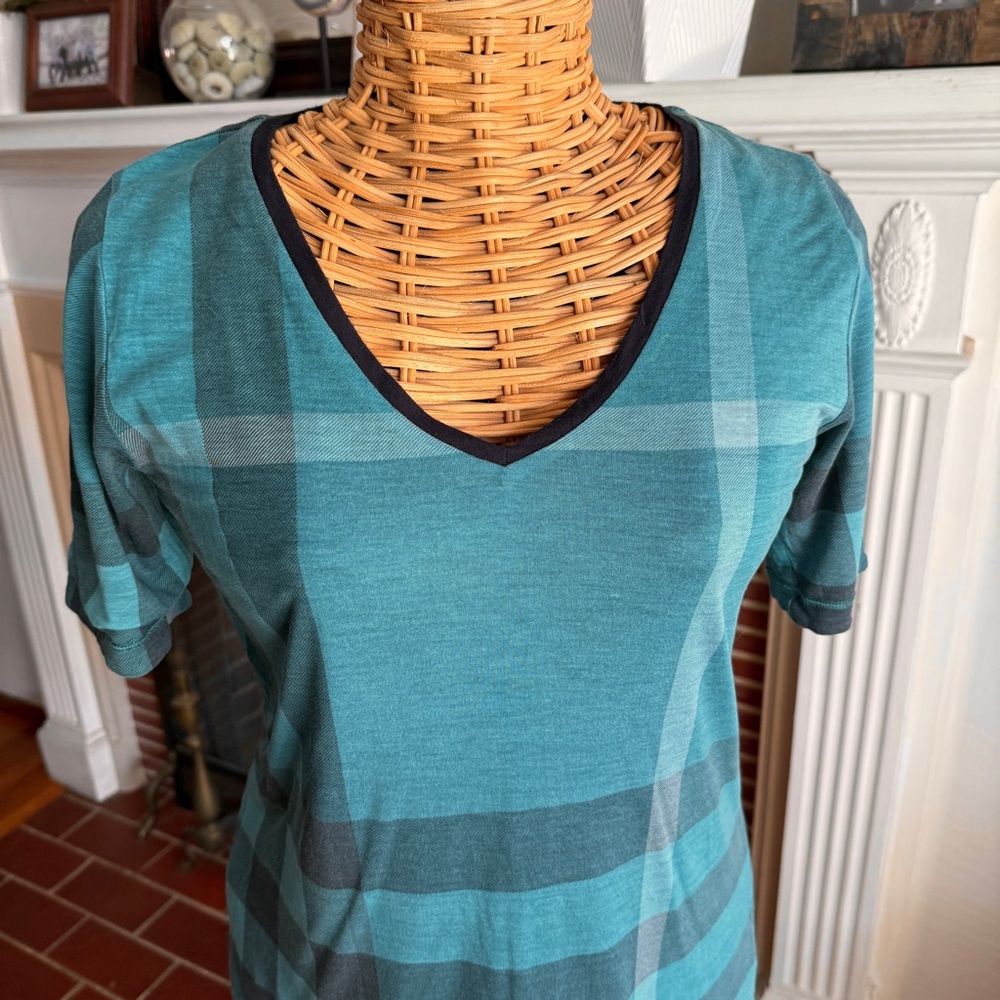 Burberry nova check teal reversible vneck top Small/medium - Picture 2 of 12